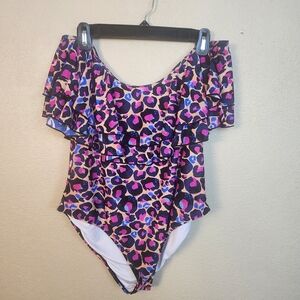 Infamous Swimwear Peach Leopard One-Piece Swimsuit with Ruffle XXXL (5606)